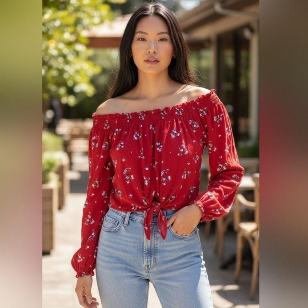 Floral Off-Shoulder Red Top